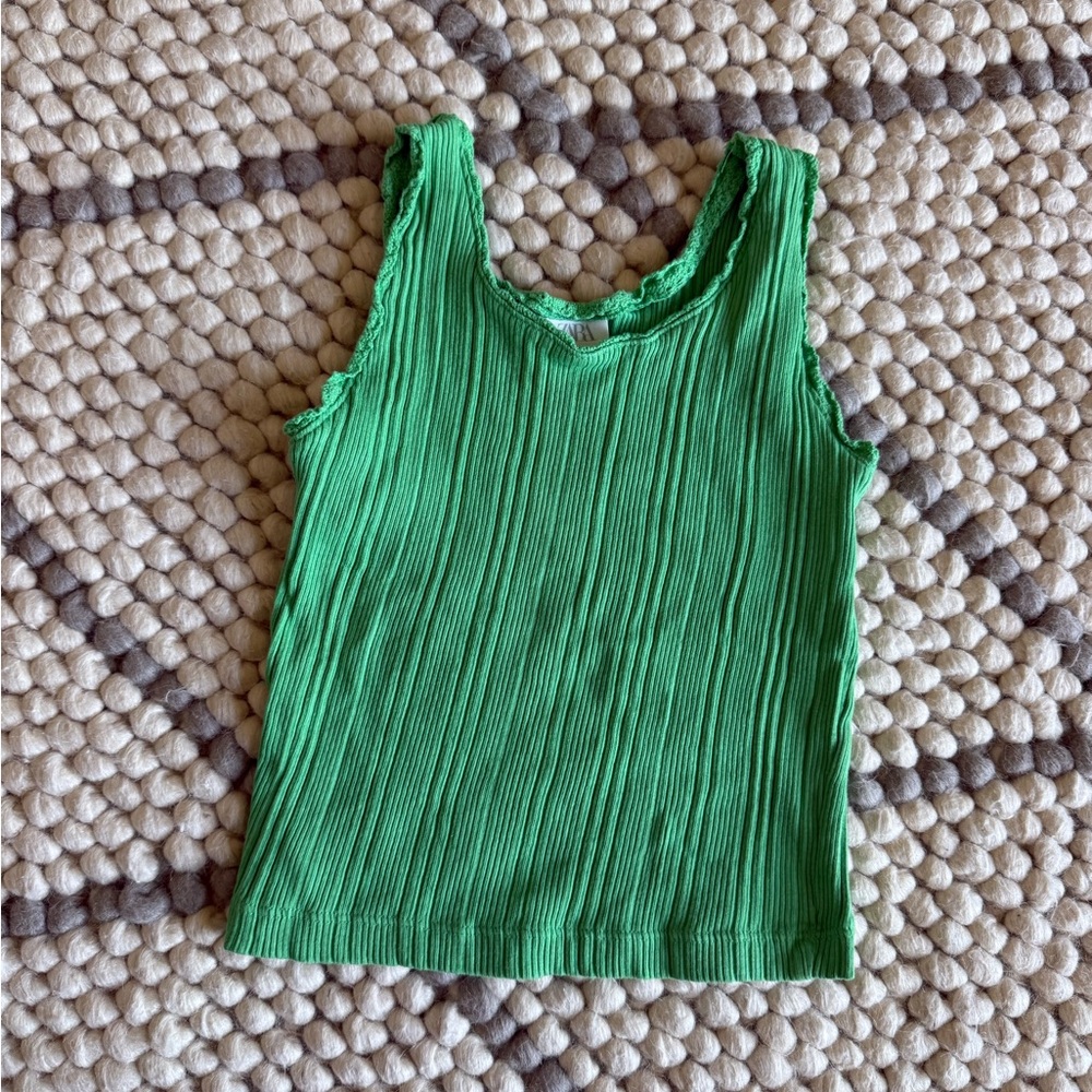Zara Green Sleeveless Ribbed Top